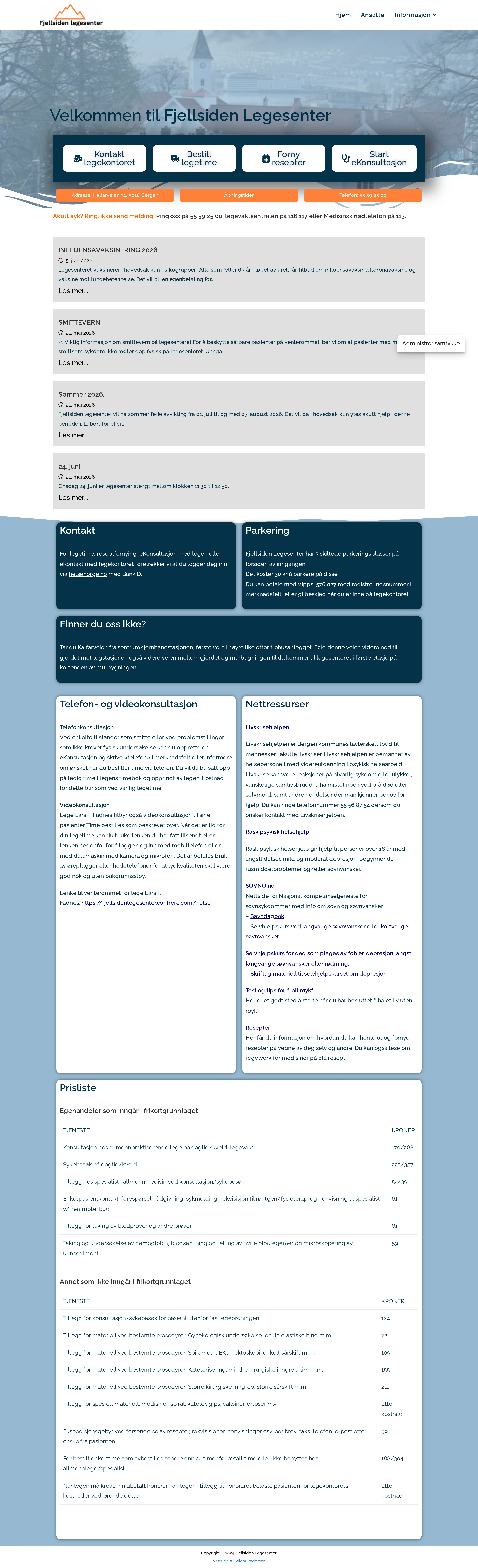 Ferdig legekontor-nettside for Fjellsiden Legesenter — full forside