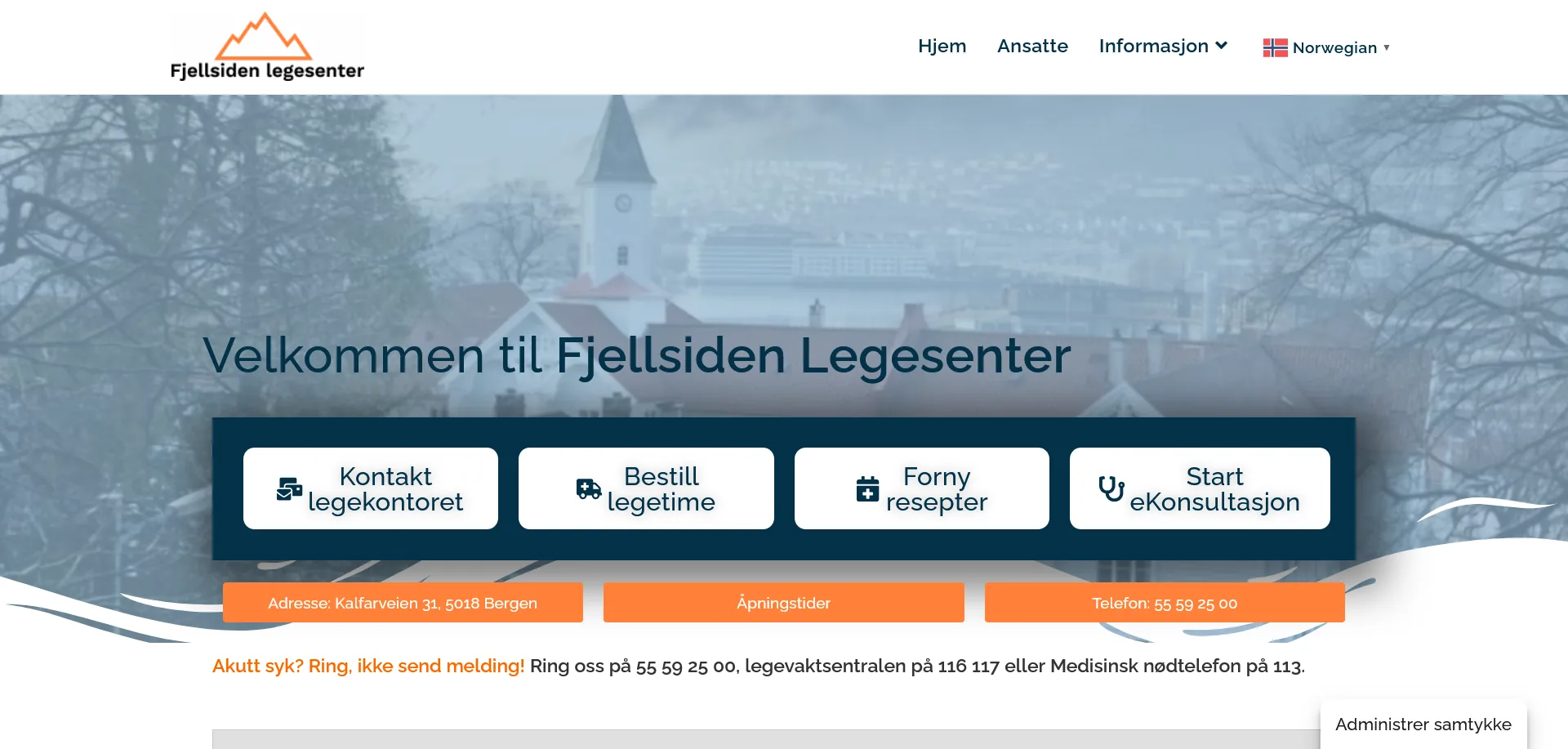 Eksempel på ferdig legekontor-nettside for Fjellsiden Legesenter
