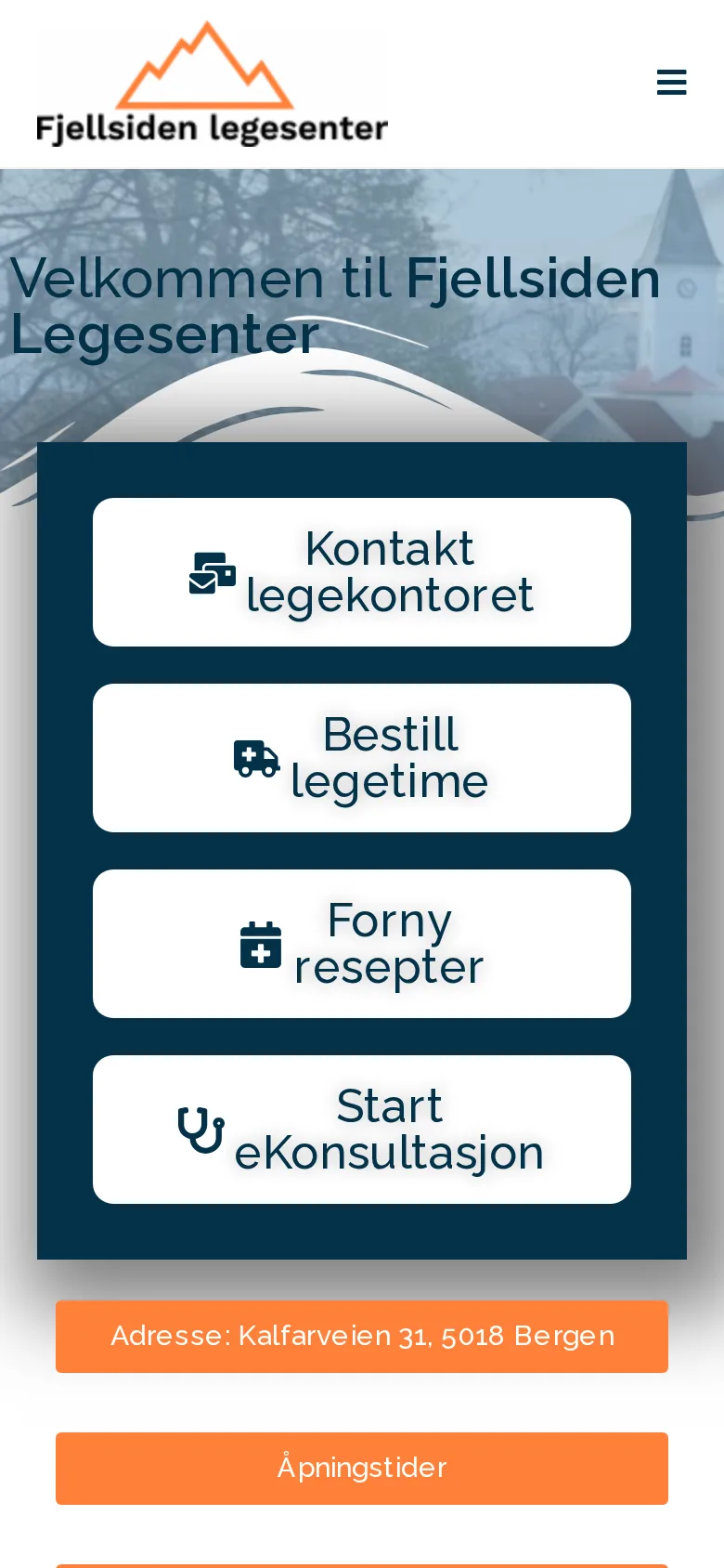 Eksempel på ferdig legekontor-nettside for Fjellsiden Legesenter — mobilvisning